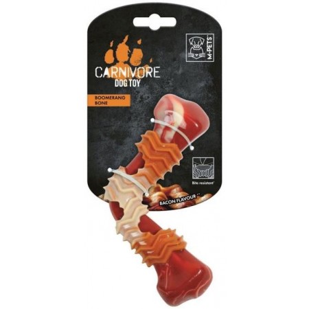 M-PETS Игрушка для собак Карнивор кость бумеранг, вкус бекона, цвет красный, 17.8x9.3x4.1 см