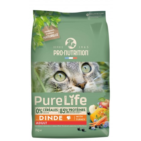 Беззерновой гипоалергенный холистик корм для кошек Pro-Nutrition PURE LIFE, с индейкой, 2 кг
