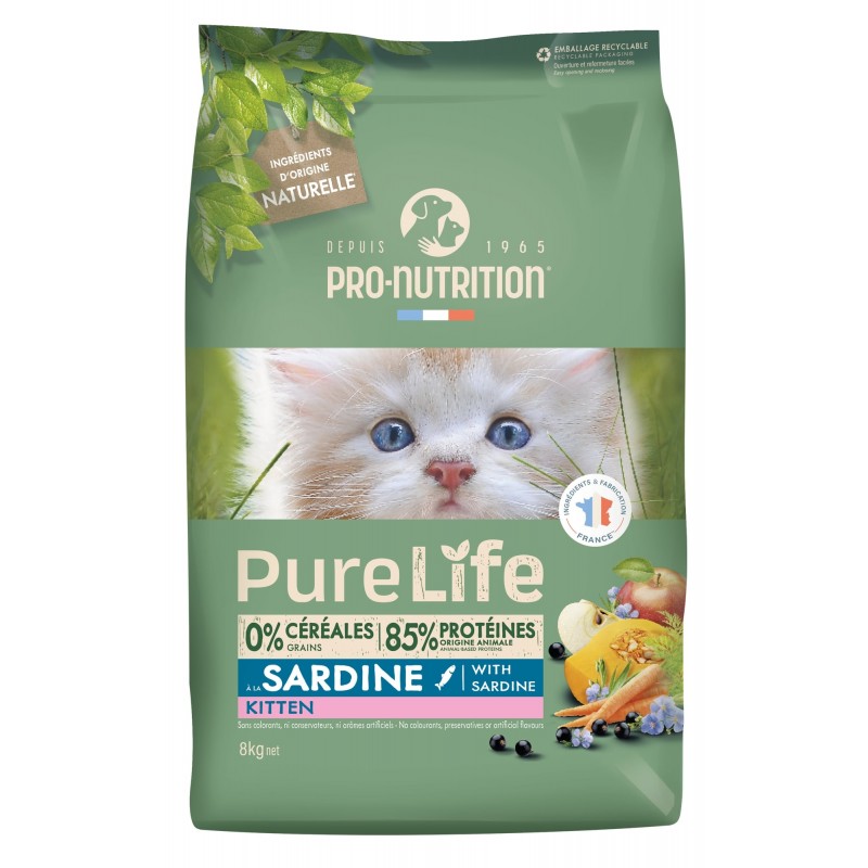 Купить Беззерновой гипоалергенный холистик корм для котят Pro-Nutrition PURE LIFE KITTEN, с сардинами, 8 кг Pro-Nutrition Flatazor PURE LIFE в Калиниграде с доставкой (фото)