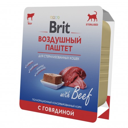 Консервы Brit Premium Воздушный паштет с говядиной для взрослых стерилизованных кошек, 100 гр