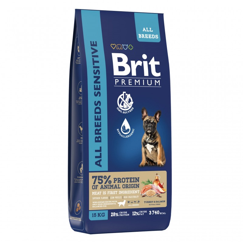 Купить Brit Premium Dog Sensitive с лососем и индейкой для взрослых собак всех пород с чувствительным пищеварением, 15 кг Brit в Калиниграде с доставкой (фото)