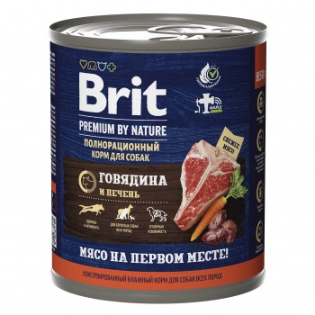 Консервы Brit Premium By Nature с говядина и печенью для взрослых собак всех пород, 850 гр