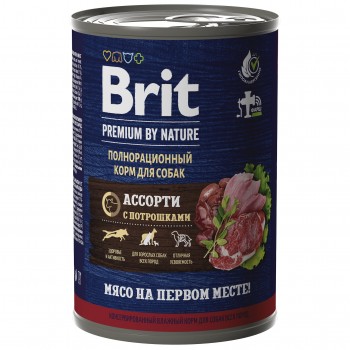 Консервы Brit Premium by Nature консервы с мясным ассорти с потрошками для собак всех пород, 410 гр