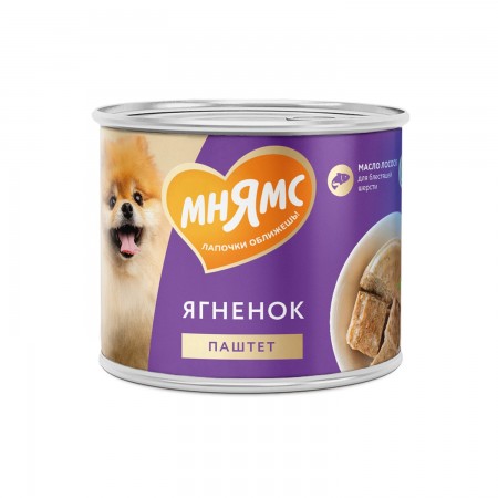 Безглютеновые консервы Мнямс Красивая шерсть паштет из ягненка, для собак, 200 г