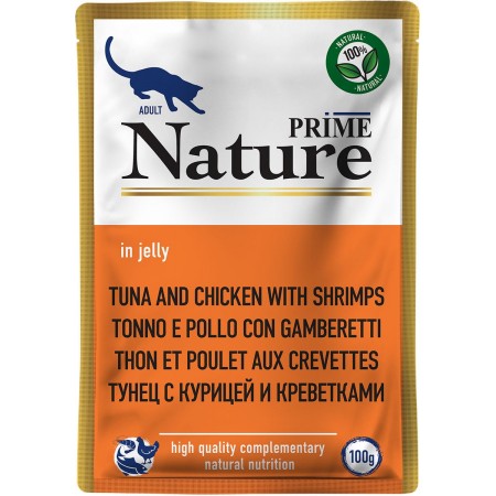 Prime Nature консервы супер-премиум класса для кошек тунец с курицей и креветками, 100г