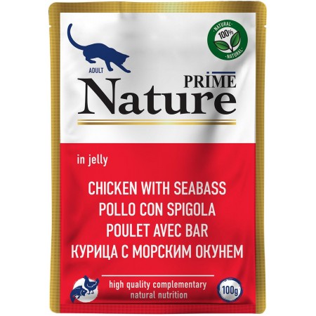 Prime Nature консервы супер-премиум класса для кошек курица с морским окунем, 100г