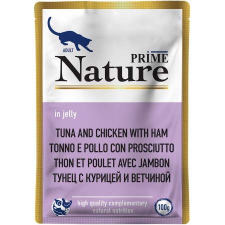 Prime Nature консервы супер-премиум класса для кошек тунец с курицей и ветчиной, 100г