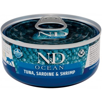 Farmina N&D Ocean Беззерновые консервы для кошек с тунцом, сардиной и креветками, 70 гр