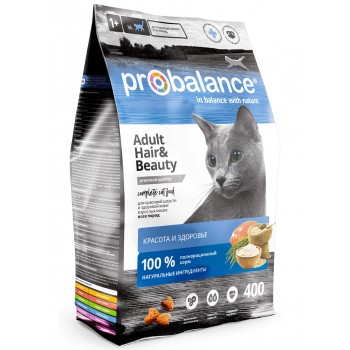 Сухой корм для кошек Probalance Hair&Beauty, красота шерсти и кожи, 400 гр