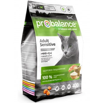 Сухой корм для кошек с чувствительным пищеварением и склонных к аллергии Probalance Sensitive, 400г