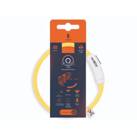 M-PETS Светящийся ошейник FLASH LED, размер S, 1 x 35 см, цвет оранжевый