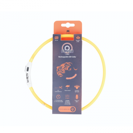 M-PETS Светящийся ошейник FLASH LED, размер M, 1.5 x 65 см, цвет оранжевый
