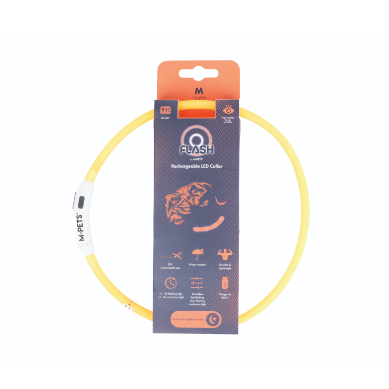 Купить M-PETS Светящийся ошейник FLASH LED, размер M, 1.5 x 65 см, цвет оранжевый M-Pets в Калиниграде с доставкой (фото)