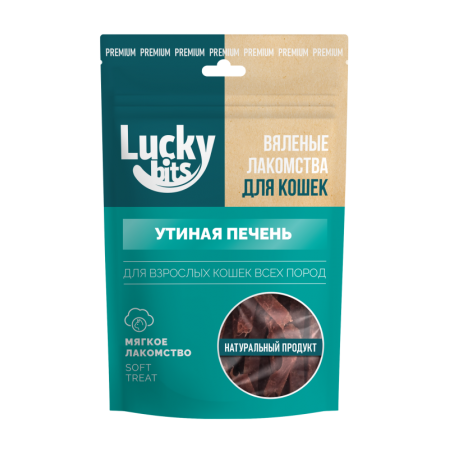 Лакомство для кошек Lucky bits Вяленая утиная печень 30гр