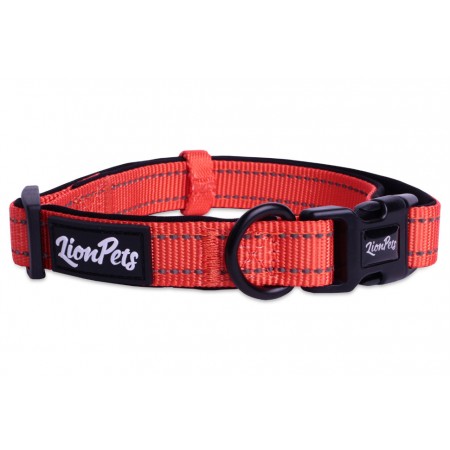 Ошейник для собак LionPets из полиэстера с неопреном и светоотражающими полосками, Обхват 25-40 см, ширина 2,0 см
