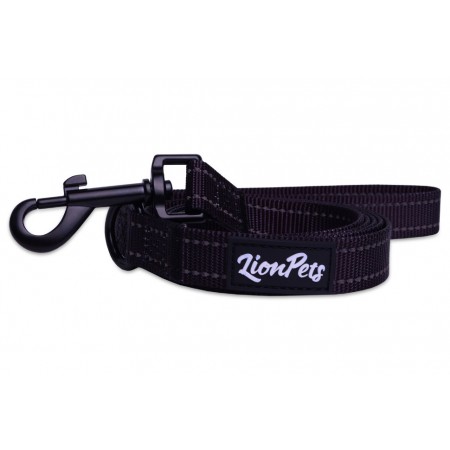 Поводок для собак LionPets из полиэстера со светоотражающими полосками, Ширина 2.0 см, длина 1,5 метра, Чёрный LP-710-1