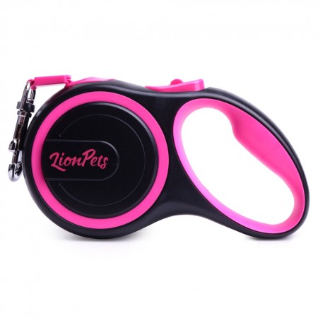 Поводок-рулетка LionPets Чёрно-розовый PR8805-8, Размер M длина 5 м