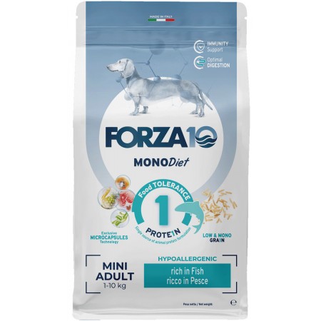 Сухой корм FORZA10 DOG MINI MONODIET LOW GRAIN монобелковый для взрослых собак маленьких пород при аллергии с рыбой 1,5 кг