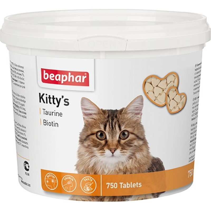 Кормовая добавка BEAPHAR Kitty's + Taurine-Biotine с биотином и таурином витамины для кошек 75 таблеток