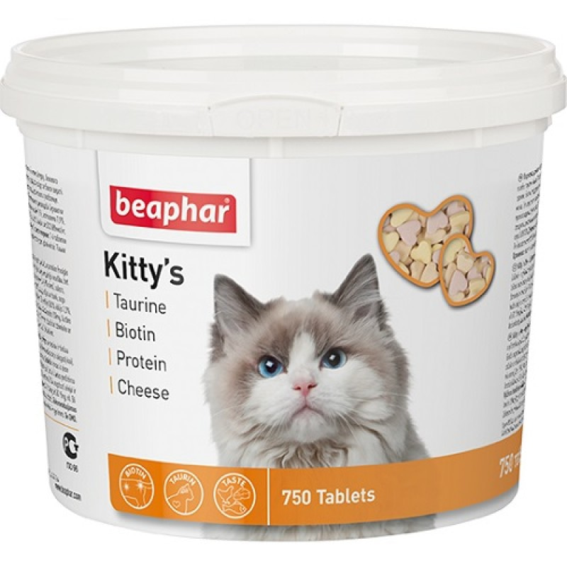 Кормовая добавка Beaphar Kitty's Mix + Taurine-Biotine /Protein/Cheese  витамины для кошек с таурином, биотином, протеином и сыром 750 таблеток