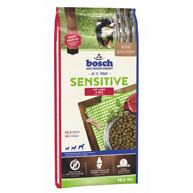 Сухой беззерновой корм Bosch Sensitive Lamb & Rice (Бош Сенситив) Ягненок с Рисом для взрослых собак, склонных к аллергии 15 кг