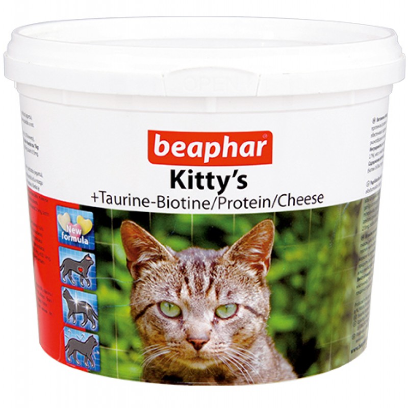 Кормовая добавка Beaphar Kitty's Mix + Taurine-Biotine /Protein/Cheese  витамины для кошек с таурином, биотином, протеином и сыром 180 таблеток