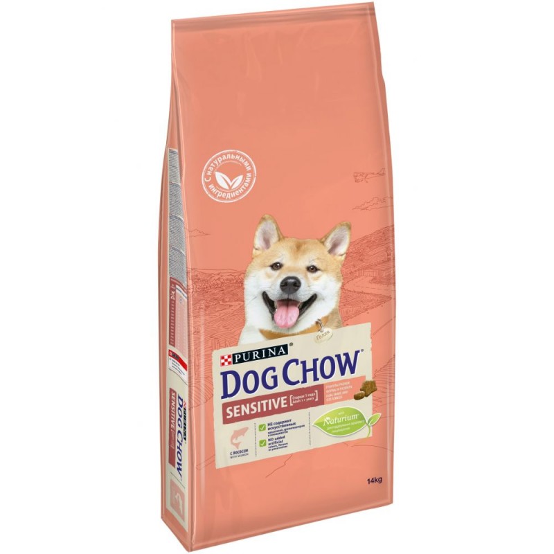 Сухой корм Purina Dog Chow Sensitive для взрослых собак с чувствительным пищеварением, лосось, 14 кг