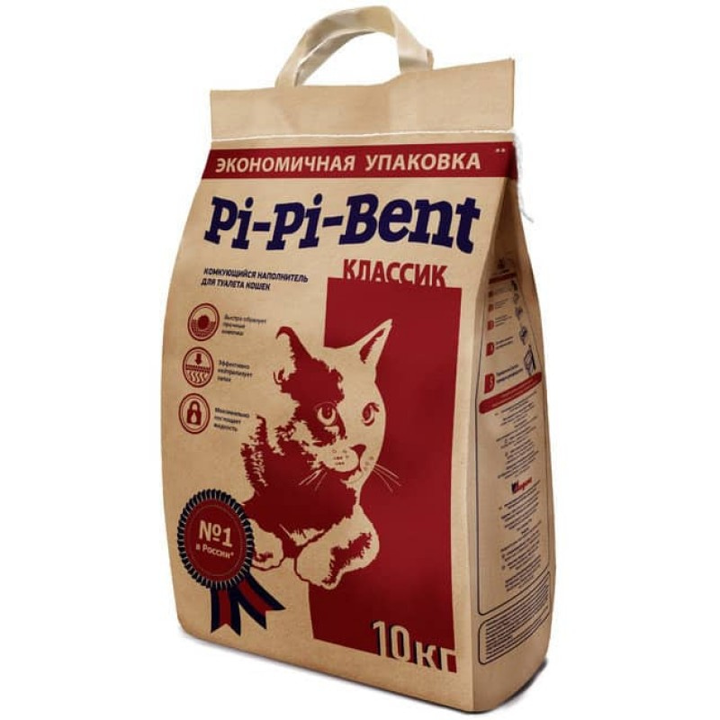 Pi-Pi- Bent Classic Kомкующийся бентонитовый наполнитель для кошачьего туалета 10 кг 