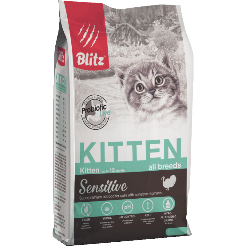 Blitz Sensitive с индейкой сухой корм для котят, беременных и кормящих кошек 10 кг