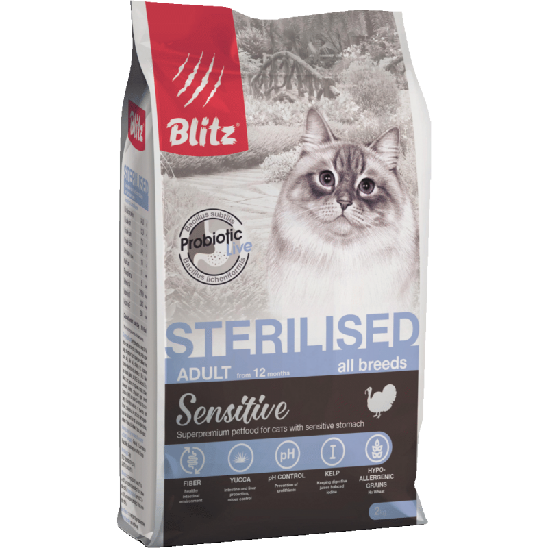 Купить Blitz Sensitive с индейкой сухой корм для стерилизованных кошек 10 кг Blitz в Калиниграде с доставкой (фото)