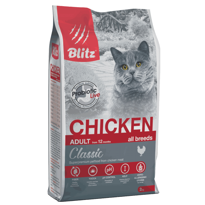 Купить Сухой корм для взрослых кошек BLITZ CLASSIC ADULT CATS CHICKEN, Курица, 2 кг Blitz в Калиниграде с доставкой (фото)