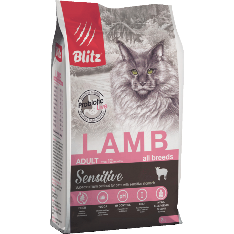 Купить Blitz Sensitive «Ягнёнок» сухой корм для взрослых кошек 400 г Blitz в Калиниграде с доставкой (фото)