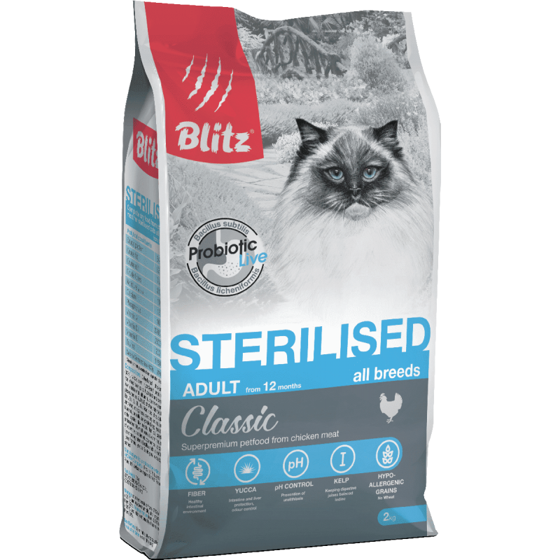 Купить Blitz Classic с курицей сухой корм для стерилизованных кошек 2 кг Blitz в Калиниграде с доставкой (фото)