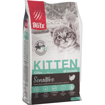 Blitz Sensitive с индейкой сухой корм для котят, беременных и кормящих кошек 400 г