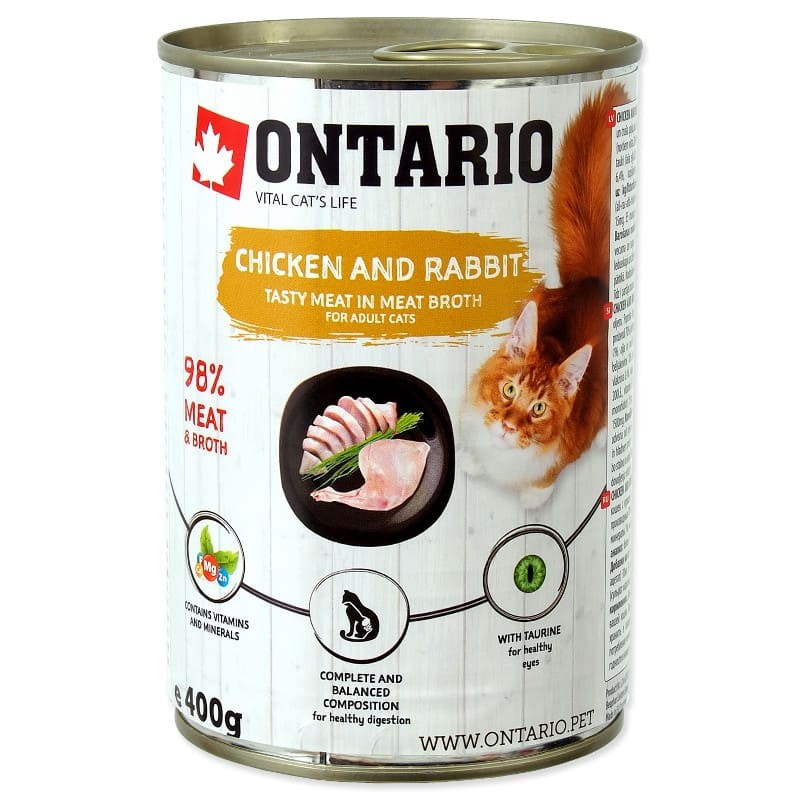 Влажный корм (консервы) Супер Премиум класса Ontario Chicken,Rabbit,Salmon Oil для кошек с мясом курицы и кролика на масле лосося 400 гр