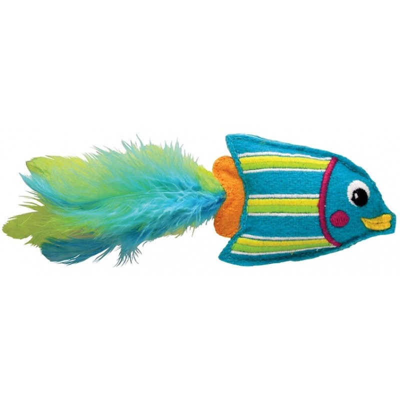 KONG игрушка для кошек "Тропическая рыбка" 12 см фетр/перья/кошачья мята голубая