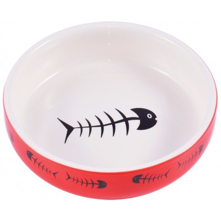 КерамикАрт миска керамическая для кошек 300 мл красно-белая с рыбками
