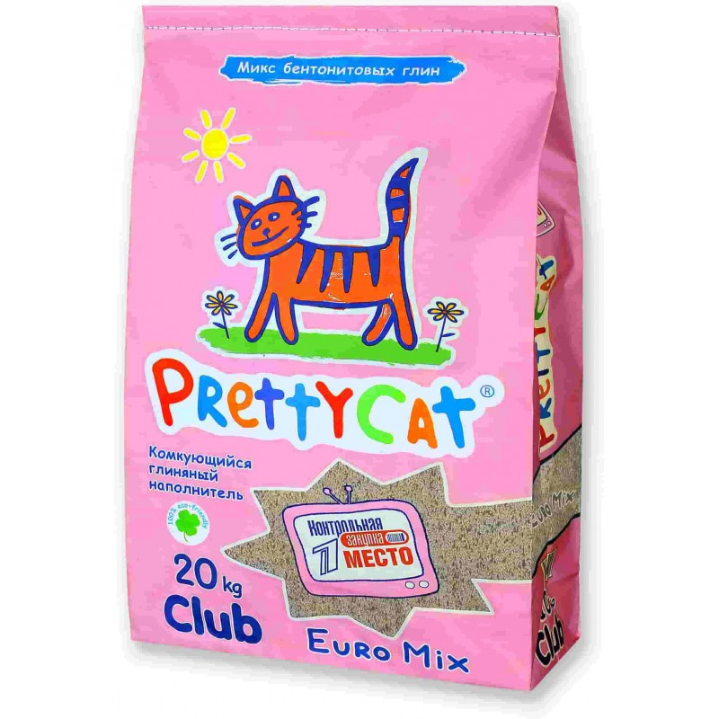 Комкующийся глиняный наполнитель ПРЕМИУМ класса  PrettyCat Euro Mix для кошачьего туалета 20 кг CLUB