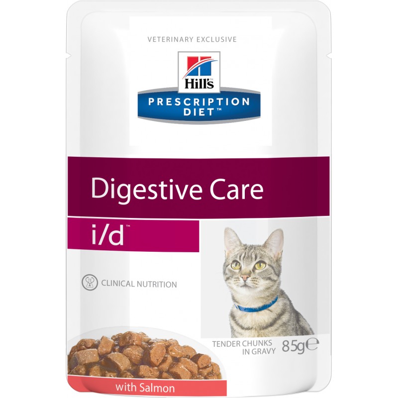 Консервы Hill's Prescription Diet I/D Feline Gastrointestinal Health in Gravy with Salmon влажный корм для взрослых и пожилых кошек всех пород,поддержание здоровья ЖКТ, лосось 85 гр