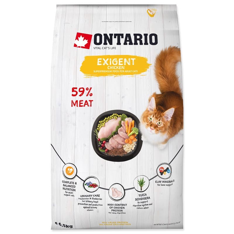 Сухой корм Ontario для требовательных взрослых кошек с мясом курицы Cat Exigent 6.5 кг