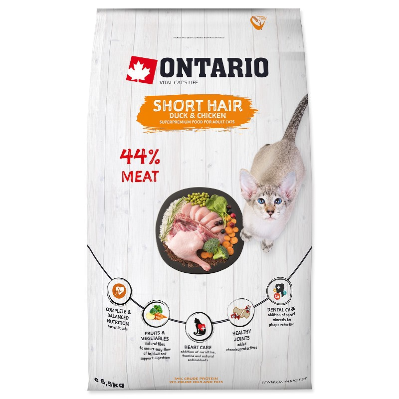 Сухой корм Ontario для взрослых короткошерстных кошек с мясом утки и курицы Cat Shorthair 6.5 кг