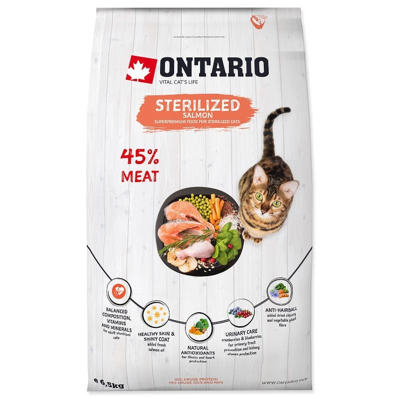 Сухой корм Ontario для стерилизованных кошек с мясом лосося Cat Sterilised Salmon 6.5 кг