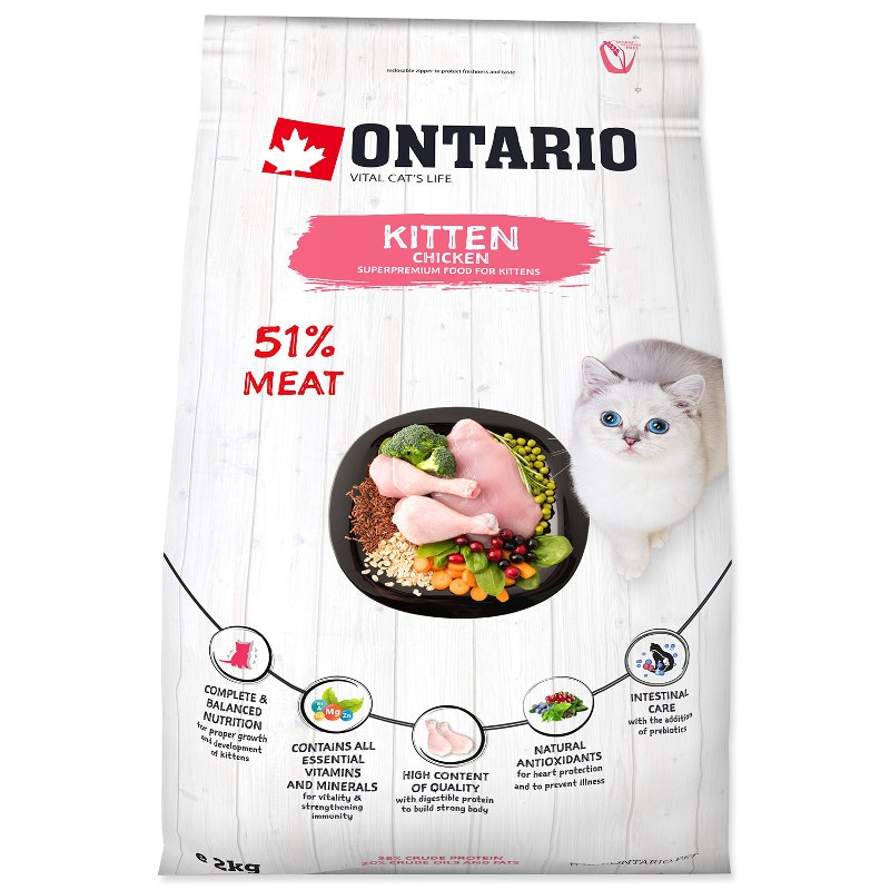 Сухой низкозерновой корм Супер Премиум класса Ontario Kitten Chicken для котят и молодых кошек с мясом курицы 400 гр