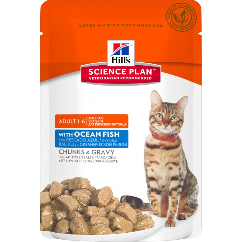 Влажный корм (консервы) Hill's Science Plan Feline Adult Optimal Care with seefisch Pouch для взрослых кошек всех пород, с океанической рыбой