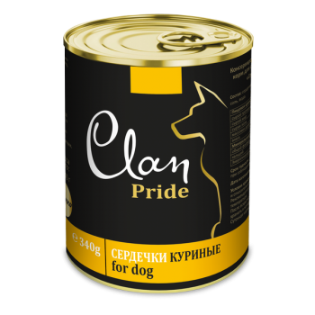 Консервированный корм супер-премиум класса для взрослых собак сердечки куриные Clan Pride, 340 гр