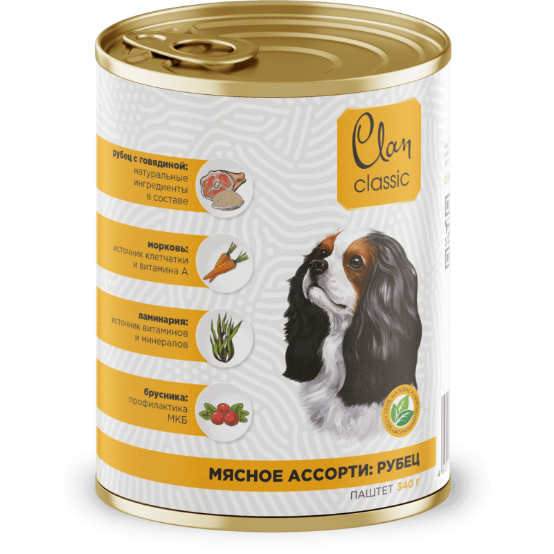 Купить Clan CLASSIC консервы премиум класса паштет Мясное ассорти с рубцом для собак, 340 гр Clan в Калиниграде с доставкой (фото)