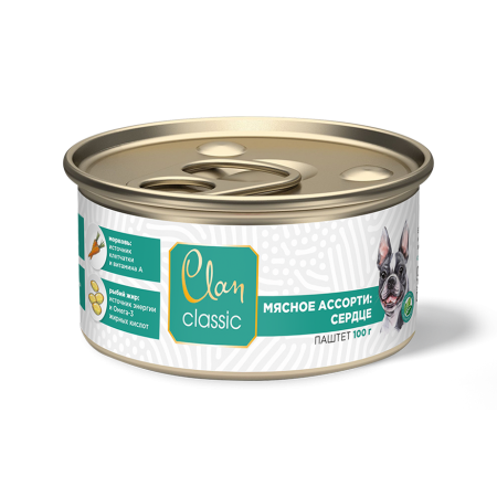 Clan CLASSIC консервы премиум класса паштет Мясное ассорти с сердцем для собак, 100 гр