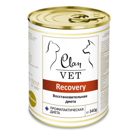 Clan Vet Recovery консервы премиум класса для взрослых собак и кошек восстановительная диета, 340 гр