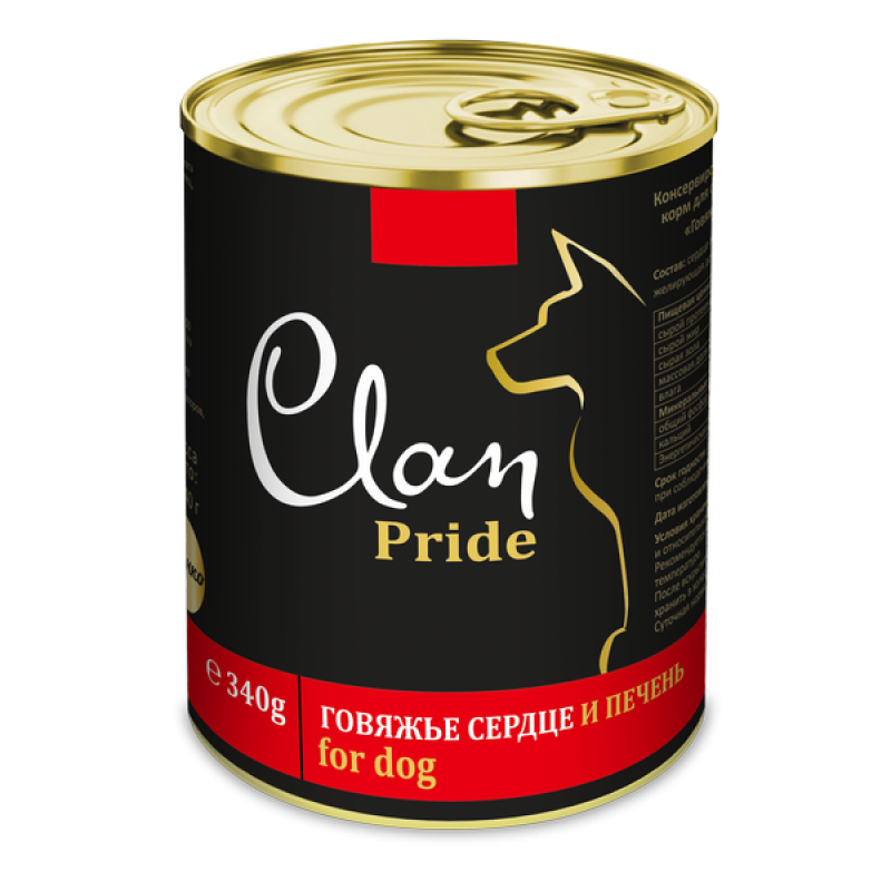 Купить Консервированный корм супер-премиум класса для взрослых собак говяжье сердце и печень Clan Pride, 340 гр Clan в Калиниграде с доставкой (фото)