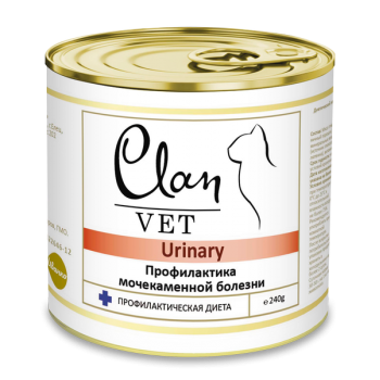 CLAN VET URINARY диетические консервы премиум класса для кошек Профилактика МКБ, 240 гр